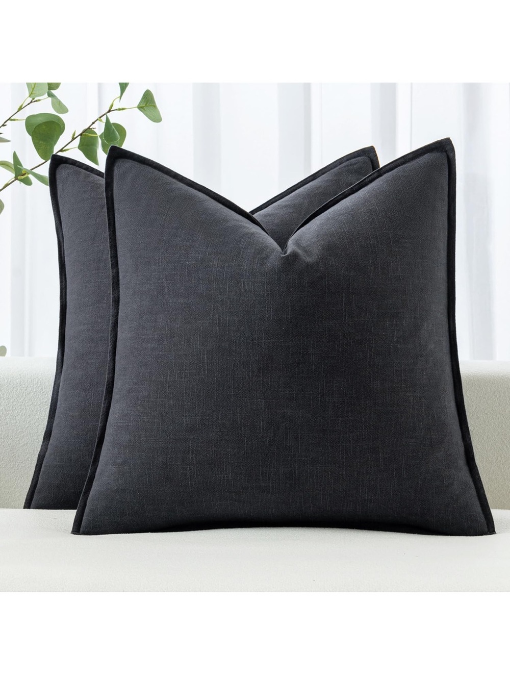 Decorative Linen Pillow Covers Boho Farmhouse Modern Soft Accent Euro Dark Gray